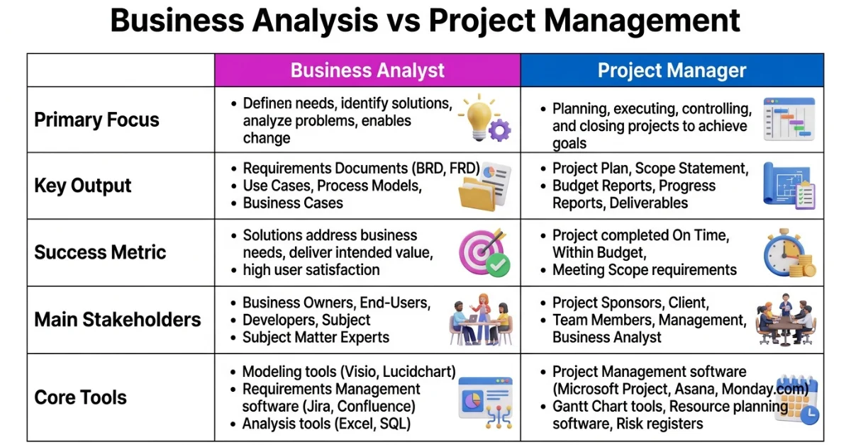 Business Analysis vs Project Management
